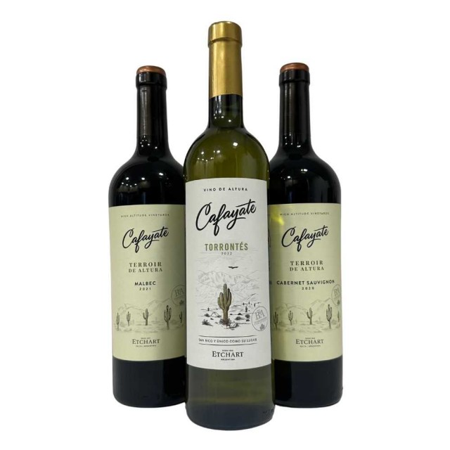 Trilogía Vinos Bodega Etchart: Cafayate Terroir (Malbec y Cabernet Sauvignon) + Cafayate Torrontés